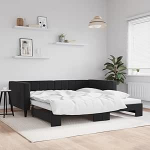 LAPOOH 3196702 pikendatav p&auml;evavoodi Must 100 x 200 cm Sametne diivanvoodi P&auml;evavoodi Diivanvoodi Diivanvoodi Noorte voodiraam Voodi Diivanivoodi