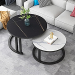 &Uuml;mmargune marmorist kohvilaud (2 tk) - Stiilne pesamoodne laud elutuppa ja kodukontorisse - moodsad k&uuml;ljelauad v&auml;ikestesse ruumidesse - elegantne disain ja viimistlus