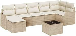 8-teiliges Garten Sofa Set mit Kissen Braun Poly Rattan, 2-Sitzer Garten Sofa mit Kissen Beige Poly Rattan Gartenlounge Model3345801