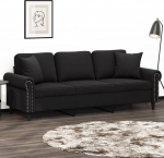 3-kohaline diivan dekoratiivsete pehmendustega diivan Diivan Lounge diivan Polsterdatud diivan Relax diivan K&uuml;lalisdiivan Topelt diivan elutuppa magamistuppa k&uuml;lalistetuppa Must 180 cm Velvet