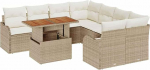 9-teiliges Garten Sofa Set mit Kissen Beige Poly Rattan Akazie, 2-Sitzer Garten Sofa mit Kissen Beige Poly Rattan Gartenlounge Model3349441
