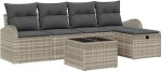 6-teiliges Garten Sofa Set mit Kissen Hellgrau Poly-Rattan, 2-Sitzer Garten Sofa mit Stauraum & Kissen Hellgrau Poly-Rattan Gartenlounge Model3360403