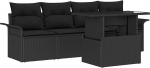 5-teiliges Garten-Sofa-Set mit Kissen Schwarz Poly-Rattan, 2-Sitzer Garten-Sofa mit Stauraum & Kissen Schwarz Poly-Rattan Gartenlounge Model3356926