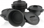BBQ-Toro Mini Dutch Oven Set, 6 Pieces, Diameter 11 cm, Preseasoned, Cast Iron Serving Pans, Cooking Pot, Small Roasting Dish, Cast Iron