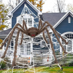 iZoeL XXL Halloween Decoration 700 cm Giant Spider Web + 200 cm Grey Spider + Cobwebs + 30 Mini Spiders, Halloween Garden Decoration Outdoor Decoration Giant Spider (Brown)