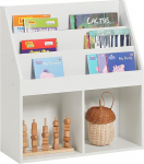 SoBuy KMB01-W Children's Shelving Unit with 3 Shelves and 2 Open Compartments Newspaper Rack Storage Shelf Bookcase for Children White WHT Approx. 73x80x30 cm