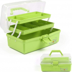 Creahaus 30.5 cm 3 Shelf Multi-Purpose Storage Box, Sorting Box, Organiser Box, Craft Box, Sewing Box, Medicine Case, Toolbox, Fishing Case with 2 Shelves (Green)
