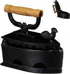 Relaxdays Decorative Iron, Antique Design, Platter Iron with Wooden Handle, Nostalgic Carbon Iron, Cast Iron, Black, 18.00 x 19.00 x 9.00 cm