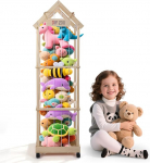 Sunowl Cuddly Toy Storage, Stuffed Toy Storage with 360&deg; Brake Equipped Wheels, 146 x 47 x 35 cm for Children's Room, Playroom, Living Room etc. (with Roof)
