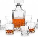 Viski Admiral Decanter & Tumbler 8 Pack Lead Free Crystal Clear Premium Glasses Scotch Whiskey Bar Accessories Gift 30oz & 9oz