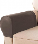 XXIUDEE Armchair Protectors Sofa Armrest Covers Set of 2/4/6 Waterproof Leather Chair Arm Caps Furniture Protector Slipcovers for Sofas Office Home (4 Pieces, Brown)