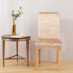 LinFortune 2er Set Stuhlhussen aus Pannesamt f&uuml;r Esszimmer Stretch Parsons Stuhl K&uuml;chen Schonbez&uuml;ge abnehmbar rutschfest waschbar Sitzschutz f&uuml;r K&uuml;che und Hotel (2 Champagner)