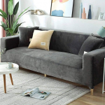 Luxury Velvet Sofa Slipcover 2-3-4 Seater Soft Plush Sofa Protector Stretch Armrest Sofa Cover Water Resistant Furniture Protector Grey 4 Seater 235-280 cm