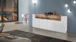 Dmora - Loris Kitchen Sideboard with 4 Doors, Living Room Buffet, 100% Made in Italy, 200 x 45 x 86 cm, Glossy White and Maple