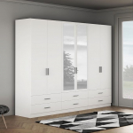 FORTE ASUMPTA 270 garderoobikapp, valge riidekapp koos peegliga, p&ouml;&ouml;rduksega kapi, suur, kaasaegne magamistuba, 6 ust 6 sahtliga, 270 cm lai x 210,5 cm k&otilde;rge x 54 cm s&uuml;gavus