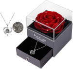 Eternal Real Rose with I Love You Necklace, 100 Languages, Jewellery Gift Box, Eternal Real Rose for Valentine's Day, Mother's Day, Wedding Anniversary, Birthday, Gift for Her