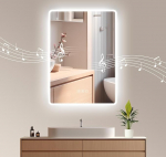 50 x 70 cm vannitoa peegel koos valgustusega, LED vannitoa peegel Bluetoothiga, uduvastane vannitoa peegel seinapeegel koos puutetundliku l&uuml;litiga, 3 v&auml;rvi temperatuur, reguleeritav heledus