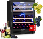 Klarstein Vinovilla veinik&uuml;lmik, 2 tsooniga joogik&uuml;lmik, Slim, klaasukse k&uuml;lmik, pudelik&uuml;lmik, v&auml;ike, veinikapp jookidele, vaikne veinijahuti 5-20 &deg;C, 43 pudelit, Onyx