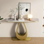 Moderner Eingangstisch mit Marmorplatte und goldfarbenem Metallsockel, stilvolle Konsole, Sofatisch f&uuml;r Foyer, Flur oder Wohnzimmer (80 cm) &ndash; schicke Heimdekoration