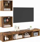 vidaXL TV seinakapp LED-iga, seinale paigaldatav, 5 t&uuml;kki, taaskasutatud puit, 100 x 30 x 30 cm, kaasaegne elutuba, ristk&uuml;likukujuline meelelahutuskeskus, seinariiul, minimalistlik vitriinkapp USB-valgustusega