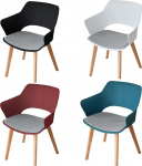 4 s&ouml;&ouml;gitooli komplekt, kontoritoolid, t&auml;ispuidust jalad, &otilde;&otilde;nes disain k&auml;etugedega, riidest polsterdatud tool, valge + must + sinine + punane