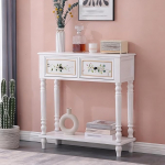 Retro Konsolentisch mit 2/3 Schubladen und Offenem Fach, Konsolentisch Schmal, Stilvoller Eingangstisch, Schubladen Vormontiert, f&uuml;r Wohnzimmer, Flur, Hinter Dem Sofa(White,30.5x12x33.5)