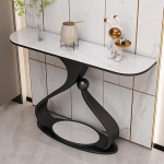 Konsolentisch - Leichte Luxus-Steinplatte mit schwarzem Karbonstahlrahmen, Flurtisch im Industriestil, for Wohnzimmer, Schlafzimmer, Foyer