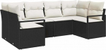 6-teiliges Garten Sofa Set mit Kissen Schwarz Poly Rattan, 2-Sitzer Garten Sofa mit Stauraum & Kissen Schwarz Poly Rattan Gartenlounge Model3355186
