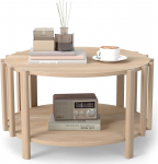 &Uuml;mmargune kohvilaud t&auml;ispuidust: Skandinaavia disainiga minimalistlik k&uuml;ljelaud naturaalse puidu v&auml;limusega elutuppa 70 cm