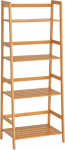 HOMCOM Bookcase Standing Shelf with 4 Levels Bamboo Storage Shelf Office Shelf for Living Room, Bedroom, Office, Nature