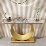 Halbmondf&ouml;rmiger Konsolentisch, 120 cm moderner Sofatisch hinter der Couch, Langer Eingangstisch aus Metall, Flurtisch f&uuml;r das Wohnzimmer im Schlafzimmer zu Hause (Farbe: Gold 3)