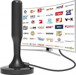 DVBT2 antenn, DVB-T2 siseruumide antenn TV jaoks, DVBT antenn, mis sobib kohalikele saatjatele, 360&deg; &uuml;mbersuunaline vastuv&otilde;tt, toetab 4K/1080P HD digitaalkanaleid, magnetilise alusega, 2,5 m pikkune kaabel.