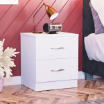 Home Discount White Bedside Drawer, Bedside Cabinet, 2 Drawer, Bedside Table, Metal Handles & Runners