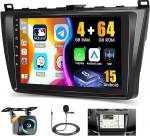 [2025 Upgrade 8 Core 4G + 64G] Hikity 9-tolline Android 15 armatuurlaua raadiokomplekt Mazda 6 2007-2012 autoraadio 2DIN koos CarPlay Android Auto traadita WiFi GPS BT5.0 59UI 32DSP RDS mikrofoniga Tagasivaate kaamera