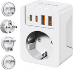Maailma reisiadapteri komplekt, rahvusvaheline reisipistik USB C (PD 20W), pistikupesa adapter 4 eemaldatava adapteriga, t&uuml;&uuml;p A/E/F/G/B seinalaadija USA/Jaapan/Saksamaa/Singapur/Euroopa/&Uuml;hendkuningriigi valge