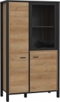 FORTE HIGH ROCK Display Cabinet with 2 Doors and 1 Glass Door, Composite Wood, Black/Riviera Oak, 86.3 x 152.3 x 40.2 cm