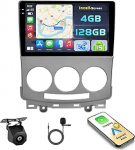 Hikity Android 15 4+128G autoraadio Mazda 5 2007-2010 9-tollise Incell puuteekraaniga, autoraadio 2DIN traadita Carplay Android autoga, FM/RDS raadio BT GPS WiFi tagurduskaamera + mikrofon
