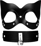 OIDEA Damen Leder Mask Choker: Schwarz Set Punk Rock PVC Katze Ledermaske Maskerade Halbmaske mit Nieten Halsband mit Quasten f&uuml;r Frauen Halloween Partys