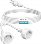 HITRENDS pikenduskaabel IP44 v&auml;ljas 2 Schuko pistikupesaga, 5 m, 3 x 1,0 mm&sup2; puhas vask, PVC, 250 V/13 A/3250 W, ilmastikukindel aeda, kontorisse, koju, valge