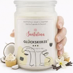 Santalina L&otilde;hnak&uuml;&uuml;nal Vanilje ja kookosp&auml;hkli puuk&uuml;&uuml;nla ja &uuml;llatusega - peidetud s&otilde;numiga k&uuml;&uuml;nal klaasis - 100% sojavaha vegan - kreemjas gurmaanne l&otilde;hn - kingitus naistele ja s&uuml;nnip&auml;evale ja kaunistamiseks.