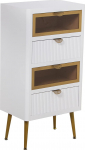 DRW Symphonier with 2 Drawers in Wood and 2 Glass, White and Gold, 45 x 30 x 60 cm, Height 20.5 cm