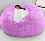 Weicher Riesenbohnensack Stuhl Cover Riese atmungsaktiv und komfortabel f&uuml;r Erwachsene Wohnzimmer Licht gro&szlig;es runde runde weiche flauschige Kunstpelzbohnenbeutel faule Sofa (kein F&uuml;llstoff),Lila,7FT