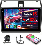[4G + 128G] Inefala Android 15 autoraadio Suzuki Swift 2005-2010 juhtmevaba Carplay Androidiga, 10-tolline puuteekraaniga raadio GPS WiFi RDS/FM Bluetooth EQ SWC tagurduskaamera mikrofoniga