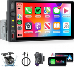 Autoraadio Single DIN autoraadio traadita Carplay Android autoga, Hodozzy 7-tolline 1 DIN puuteekraan Bluetoothiga, FM-raadio, peeglilink, USB/Type-C, SWC, v&auml;rviline taustvalgustus, autopleier +