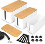 Cinnani kaablikarp, 3 kaablikarbi komplekt, mis on valmistatud ABS plastikust bambusest kaanega, suur keskmine ja v&auml;ike kaablijuhtimise kaablikarbi komplekt, sealhulgas kaablihoidja, kaablisidemed ja kaablitoru kaabli varjamiseks