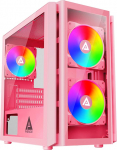 Apevia Phenom-PK Phenom Micro ATX Gaming PC korpus 3 x 120mm ARGB ventilaatoriga, 366 RGB valgusmoodust, 1 x klaasist esipaneel, 340mm GPU tugi, 1 x USB 3.0, 2 x USB 2.0, roosa v&auml;rvi
