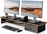 Fenge Dual Monitorst&auml;nder Riser mit 2 Acryl Schubladen 108cm Gro&szlig;e Computer Bildschirmst&auml;nder f&uuml;r PC/Laptop/Fax/Drucker/TV Bildschirm,Schwarz