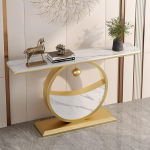Moderne Halbmond-Konsole Akzenttisch, schmale Schiefertischplatte, Luxus-Eingangskonsool Sofa-Tisch mit Metallgestell, minimalistisches Flurm&ouml;bel f&uuml;r Wohnzimmer(Gold B,120cm/47.2in)