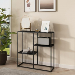 [en.casa] Str&ouml;mstad kitsas konsoollaud riiul kitsas koridorilaud hoiulaud metallist koridorim&ouml;&ouml;bel laud 3 riiuliga elutuba 80 x 80 x 26 cm must matt