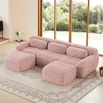 Bladez Modulaarne U-kujuline nurgadiivan koos tugitooliga, kaasaegne luksuslik pluusne kondita diivan, kokkupanekuta, pilvepolsterdatud diivan, ekstra s&uuml;gav iste elutuppa, roosa, 3-kohaline + 2